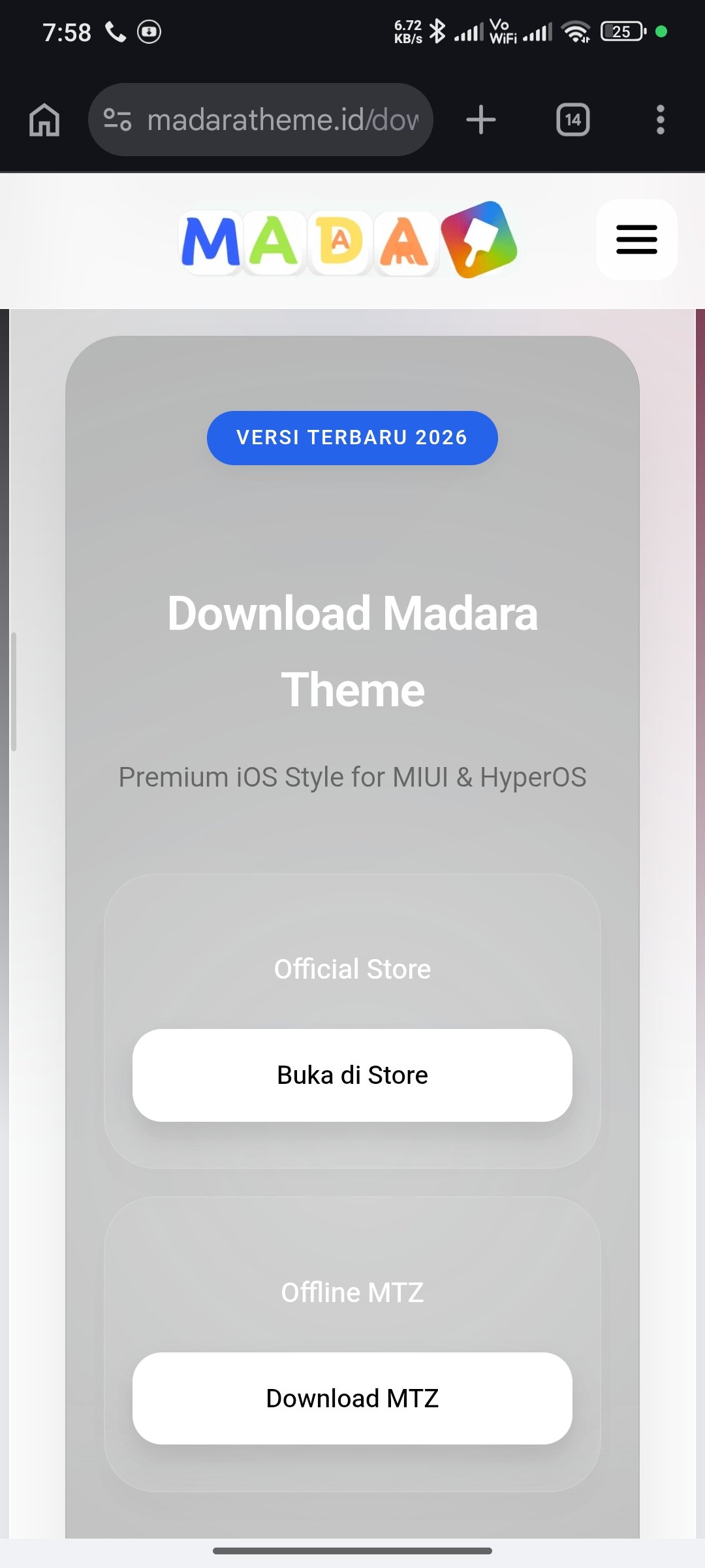 Membuka tautan Madara Theme dari browser ke Theme Store